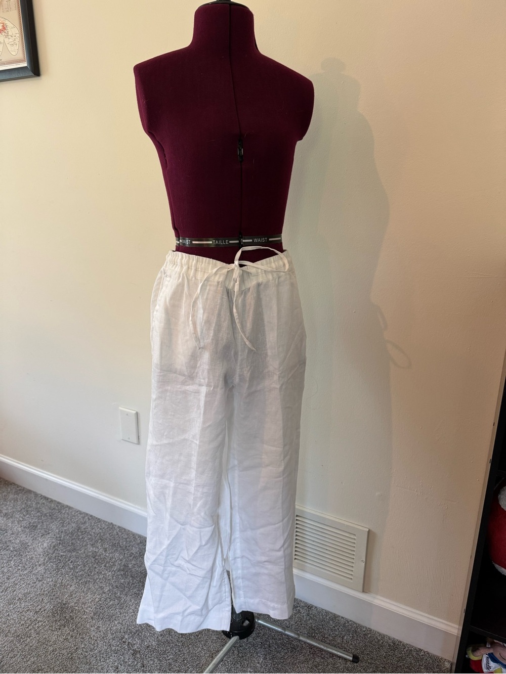 Charter Club White Linen Wide-Leg Drawstring Cropped Pants